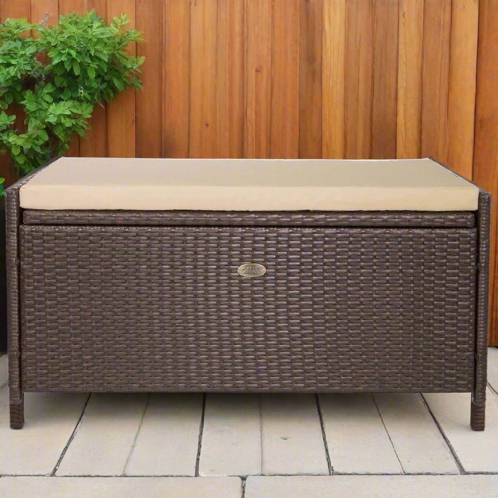 Barton Outdoor 60 Gallons Deck Box Cushion Seat Patio Storage Bench Shed, Beige