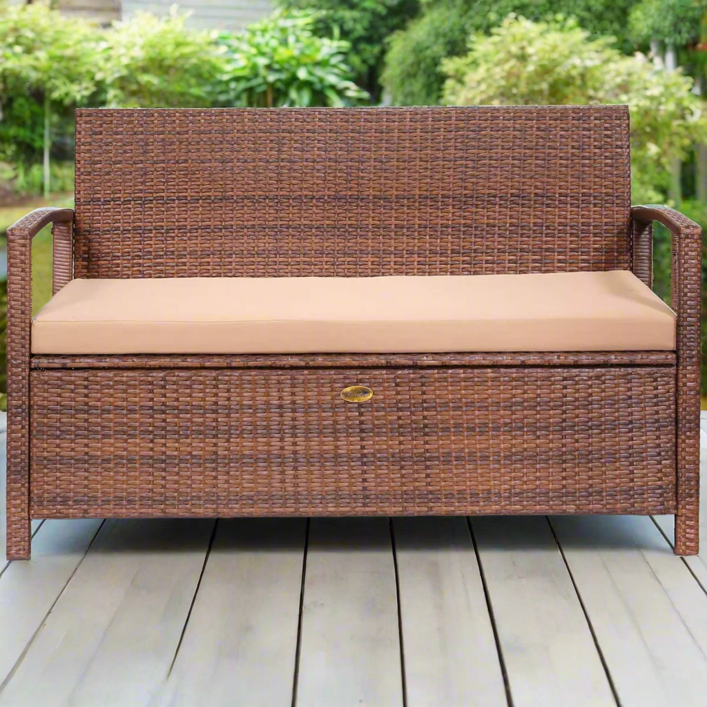 Barton Deck Box w/Seat Cushion Outdoor Patio Storage Bench Shed Cabinet