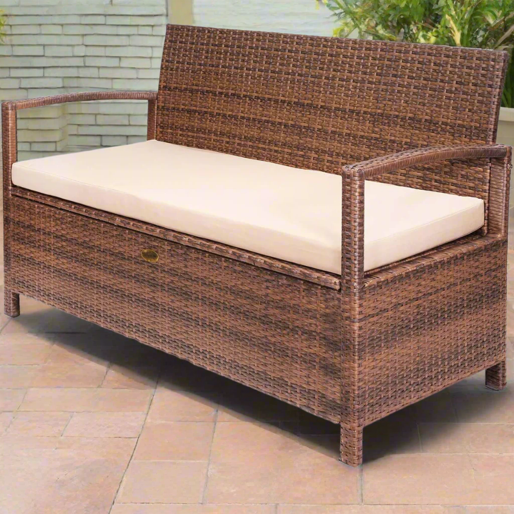 Barton Deck Box w/Seat Cushion Outdoor Patio Storage Bench Shed Cabinet