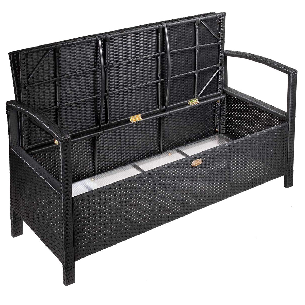 Barton Outdoor Patio Deck Box Storage Bench w/ Seat Cushion Furniture, Black