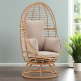 Barton Oversized Egg Style Wicker Chair w/Canopy & 4 Cushions Swivel Outdoor