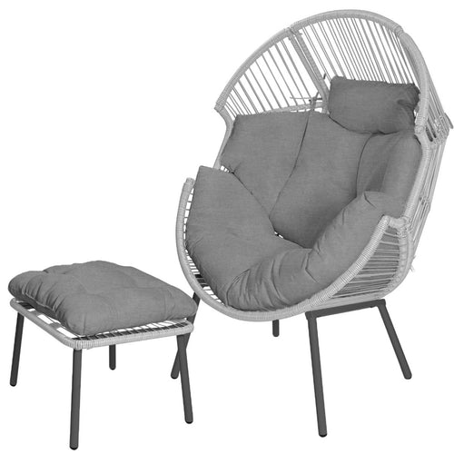Barton Wicker Basket Chair Oversized Egg Chair Ottoman Patio, Grey