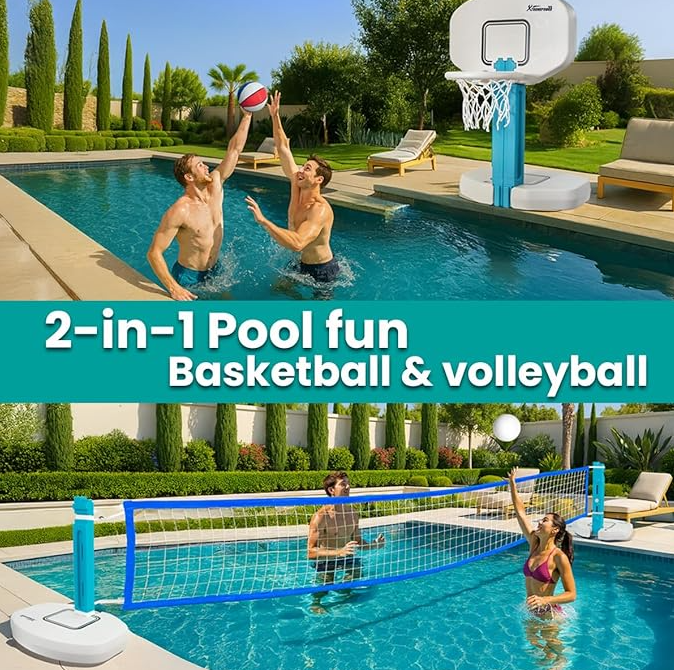 POOL BASKETBALL HOOP & VOLLEYBALL NET 2 IN 1