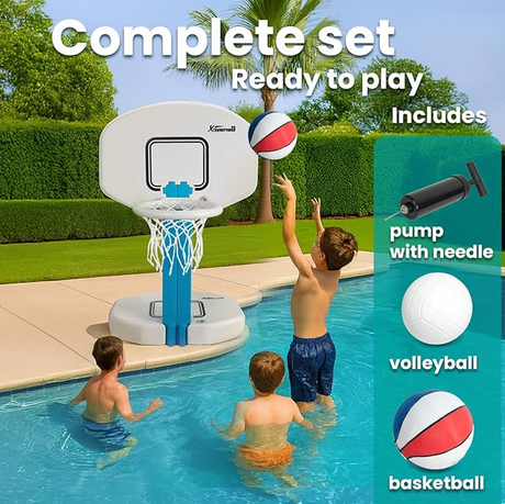 POOL BASKETBALL HOOP & VOLLEYBALL NET 2 IN 1