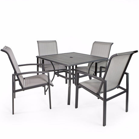 Barton 5Pcs Outdoor Set Mesh High Back Seat Patio Dining Sling Chairs Table Grey