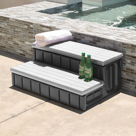 XtremepowerUS 36" Universal Spa and Hot Tub 2-Steps Resin with Storage