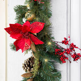 Barton 6' Christmas Garland Red & Gold w/Pinecones Pre-Lit White LED Home