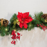 Barton 6' Christmas Garland Red & Gold w/Pinecones Pre-Lit White LED Home