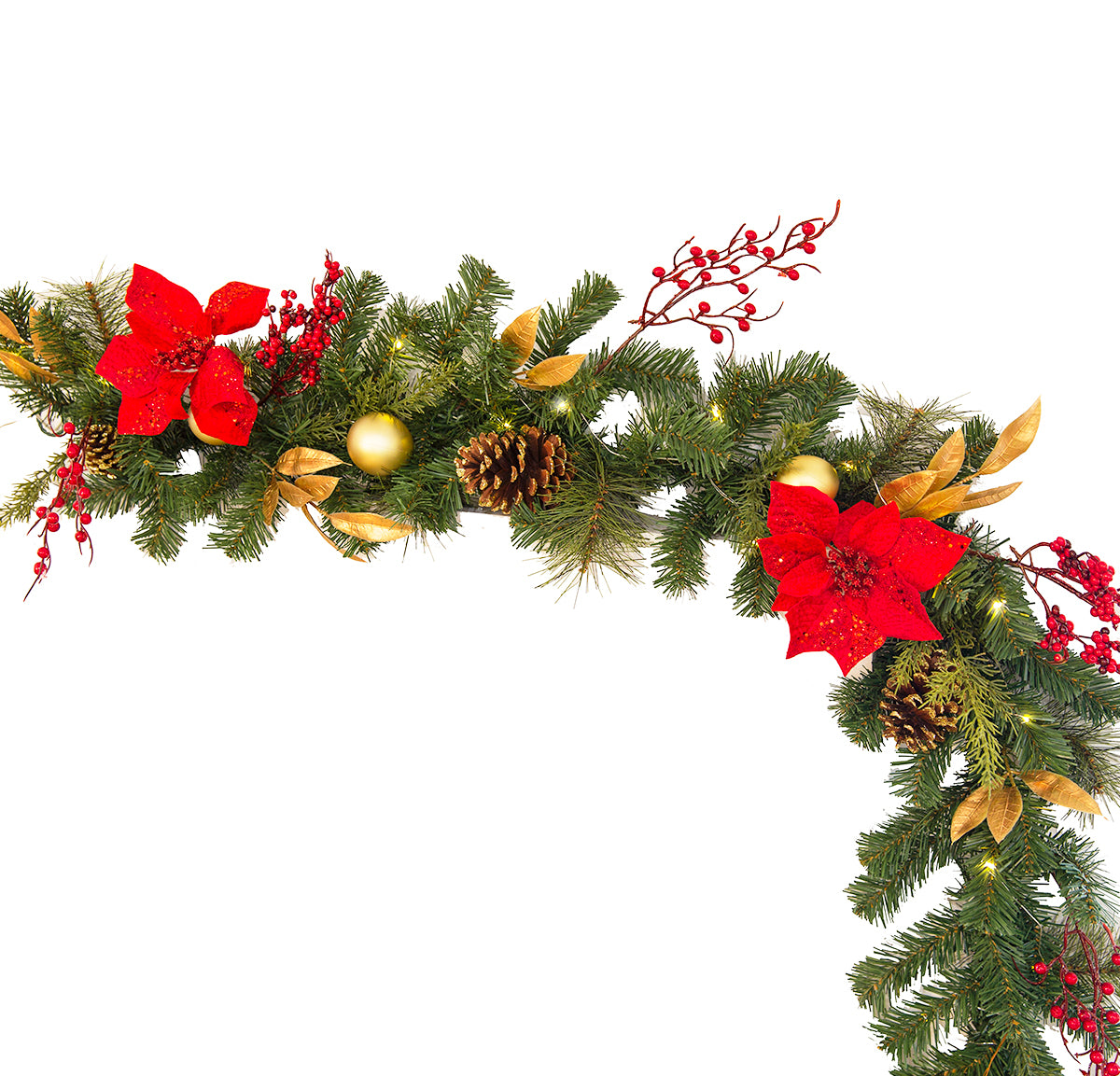 Barton 6' Christmas Garland Red & Gold w/Pinecones Pre-Lit White LED Home