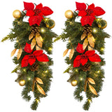 Barton 2PCS 28" Christmas Teardrop Swag Wreath Red & Gold w/Pinecones Pre-Lit