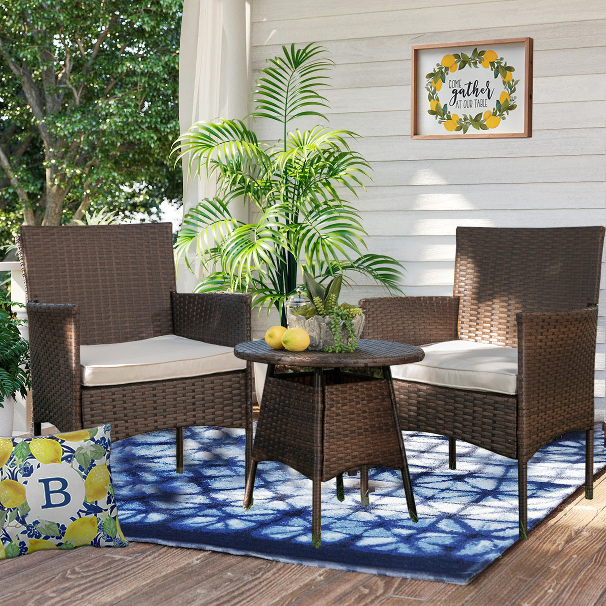 Barton 3PCS Outdoor Wicker Chair Set Rattan Patio Furniture Seat Cushions