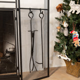 Barton 3 Panel Wrought Iron Fireplace Screen Fire Spark Guard Hinged Doors W/ 4