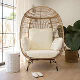 Barton Oversized Egg Style Wicker Chair w/Canopy & 4 Cushions Stationary