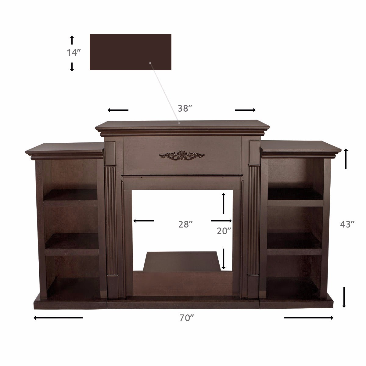 Barton 70" TV Stand Fireplace Stand Media Console Bookcase Shelf Espresso
